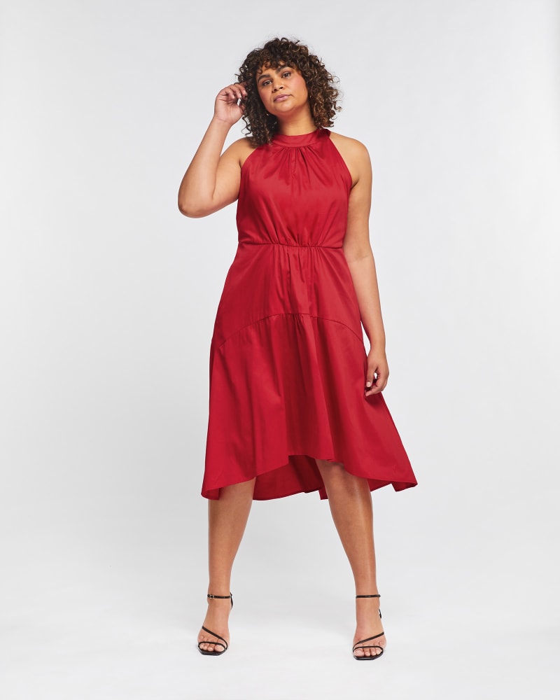 Front of a model wearing a size 3X Lilou Dress in Rouge by Estelle. | dia_product_style_image_id:264416